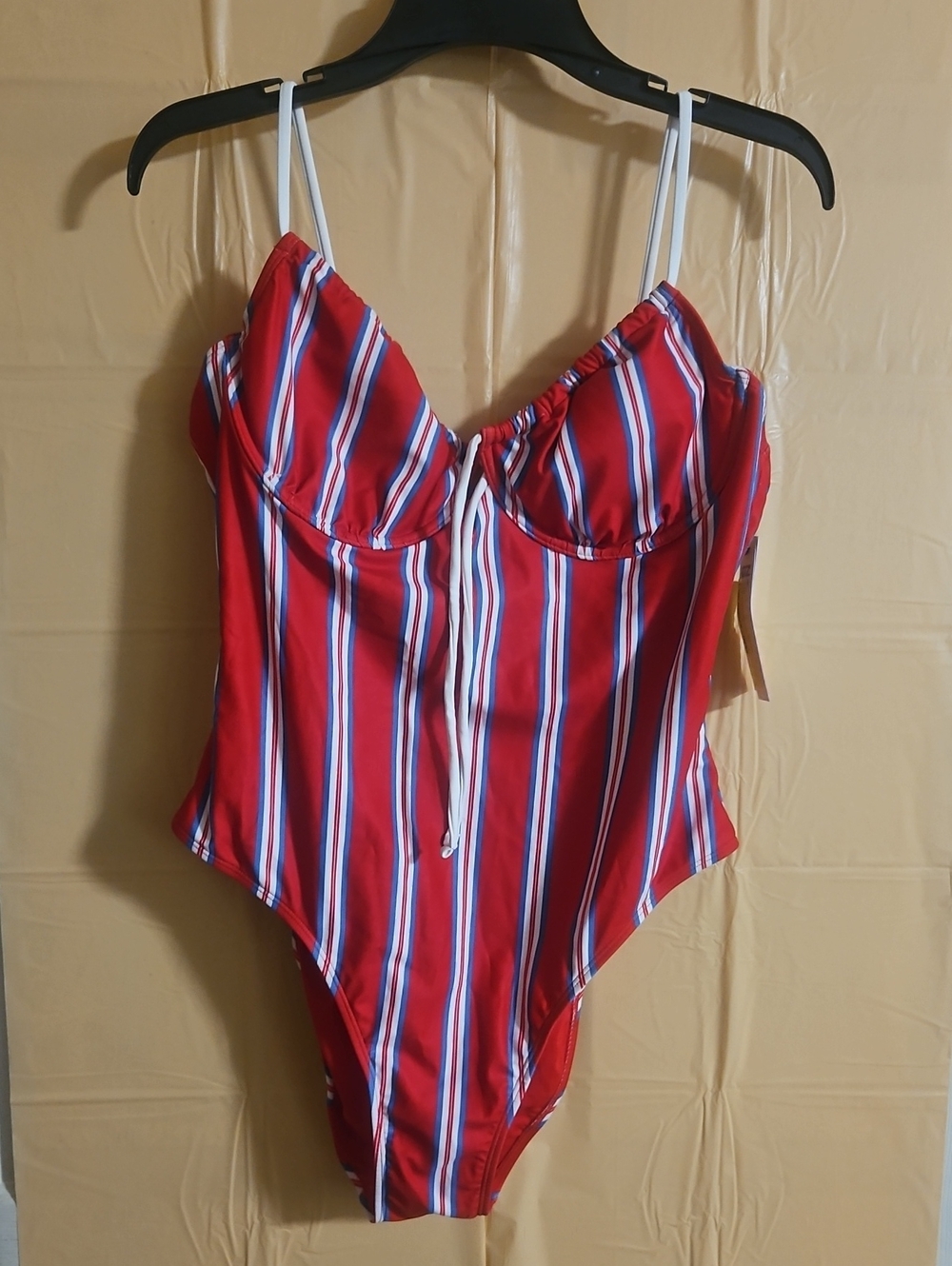 NO BOUNDARIES STRIPED ONE PIECE SWIMSUIT:RED/WHITE/BLUE:NEW WITH TAGS:XL (16-18)